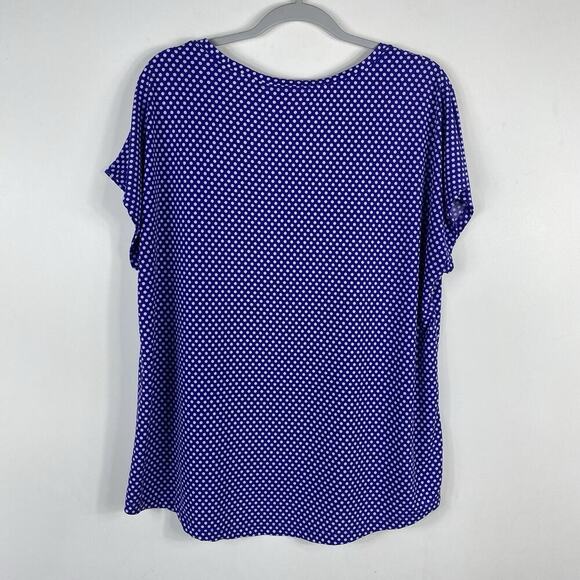 Chico's Size XL 16 3 Polka Dot Short Sleeve Top Purple White Stretch - Picture 2 of 3